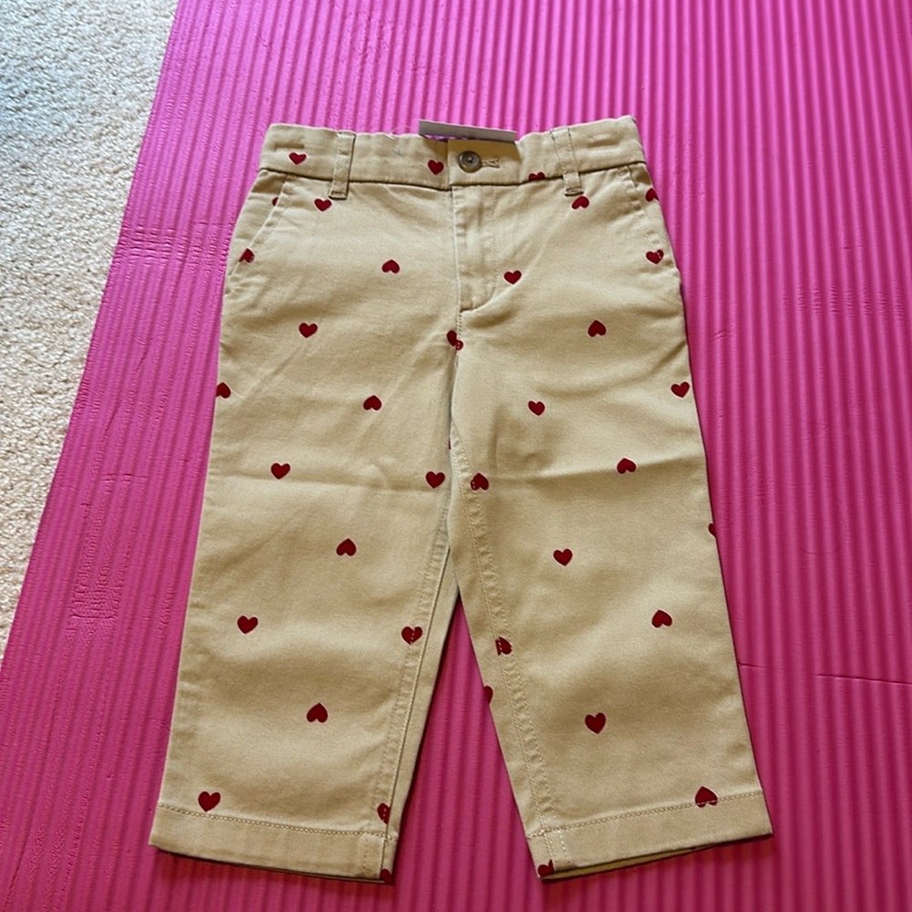 Toddler size 2 j crew khaki pants with hearts. Brand new with tags never worn.